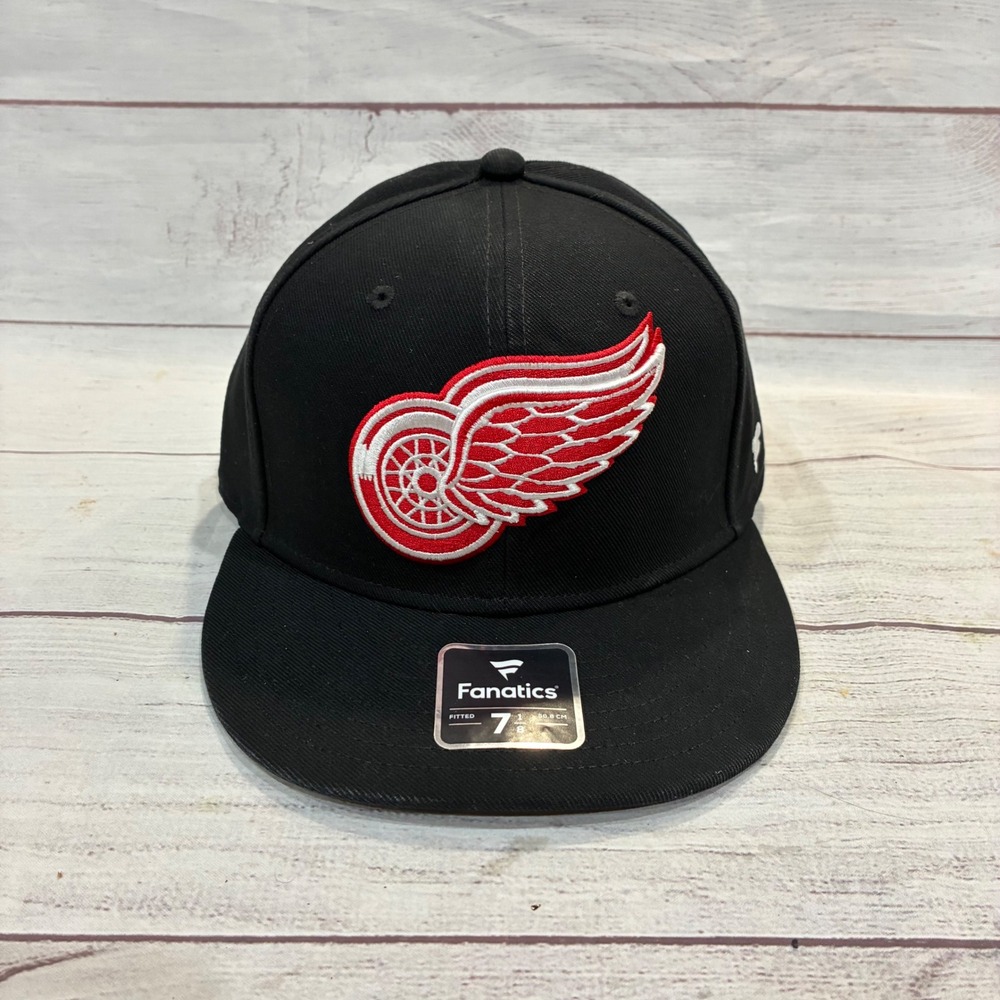 Fanatics Detroit Red Wings Core‎ Fitted Hat Mens 7 1/8 Black NHL New Cap